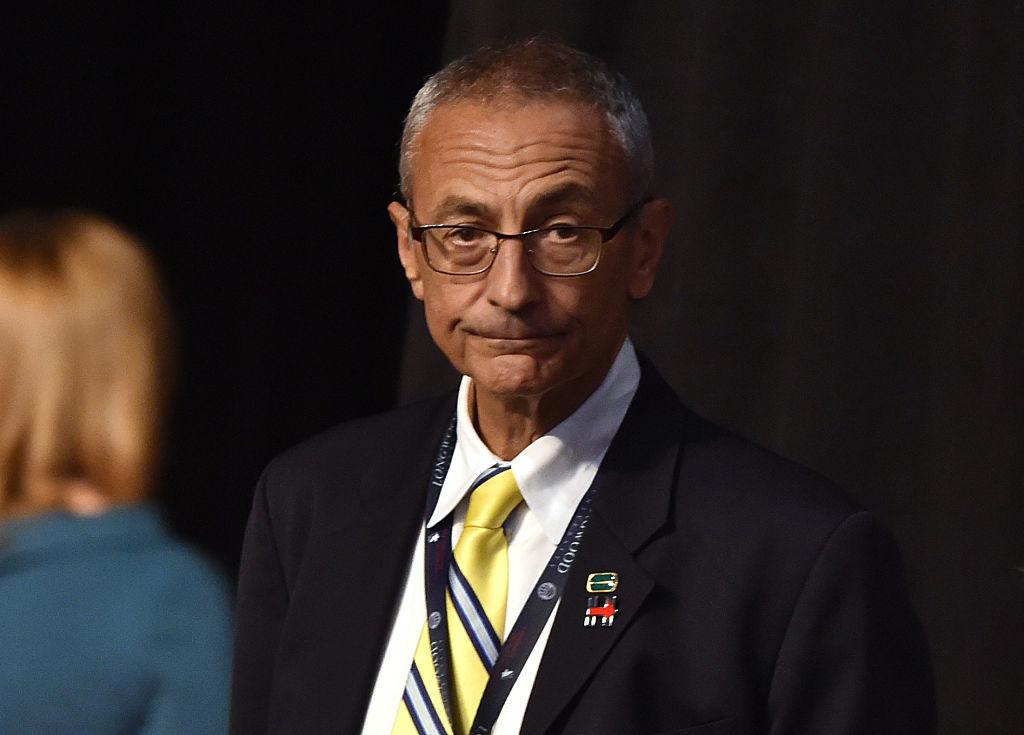 John Podesta, Chairman of the 2016 Hillary Clinton presidential campaign, looks on before the first vice presidential debate at Longwood University in Farmville, Virginia on October 4, 2016. (PAUL J. RICHARDS/AFP/Getty Images)