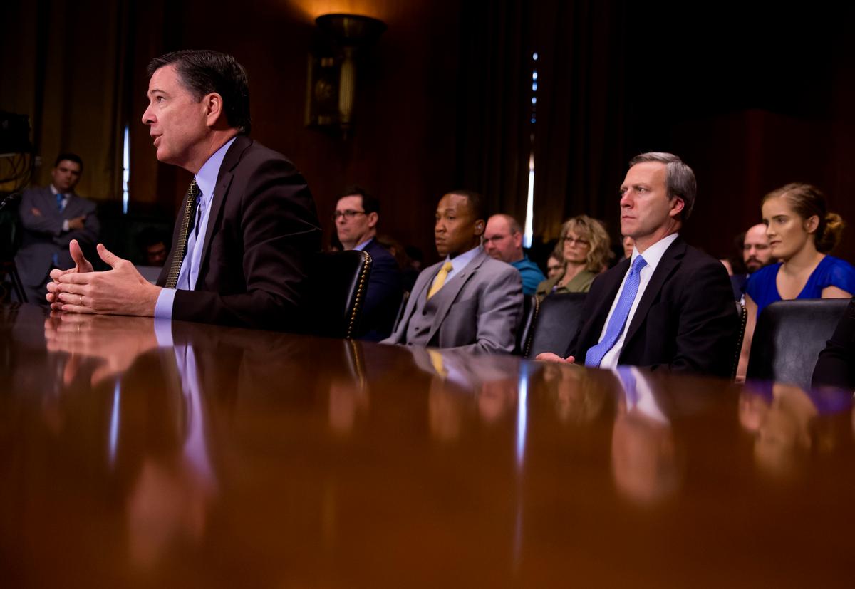 Director of the Federal Bureau of Investigation, James Comey testifies in front of the Senate Judiciary Committee during an oversight hearing on the FBI on Capitol Hill in Washington on May 3, 2017. (Eric Thayer/Getty Images)