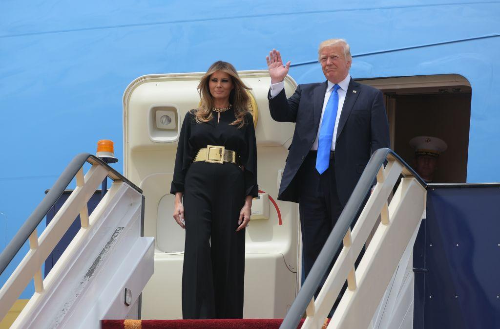 President Donald Trump and First Lady Melania Trump step off Air Force One upon arrival at King Khalid International Airport in Riyadh on May 20, 2017. (MANDEL NGAN/AFP/Getty Images)