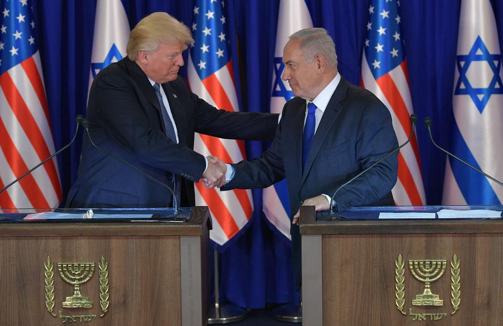 President Donald Trump (L) and Israel's Prime Minister Benjamin Netanyahu after delivering press statements before an official dinner in Jerusalem on May 22, 2017. (MANDEL NGAN/AFP/Getty Images)