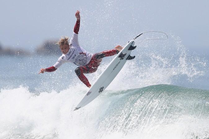 Jordy Collins of USA competes in the Men's Qualifying Round 2 at the ISA World Surfing Games 2017 at Grande Plage in Biarritz, France, on May 26, 2017. (Michael Steele/Getty Images)