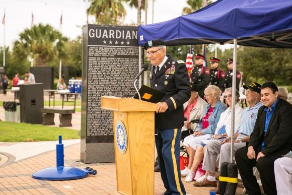Col. Frank Plummer speaks at the Veterans War Memorial of Texas in McAllen, Texas, on May 29, 2017. (Benjamin Chasteen/The Epoch Times)