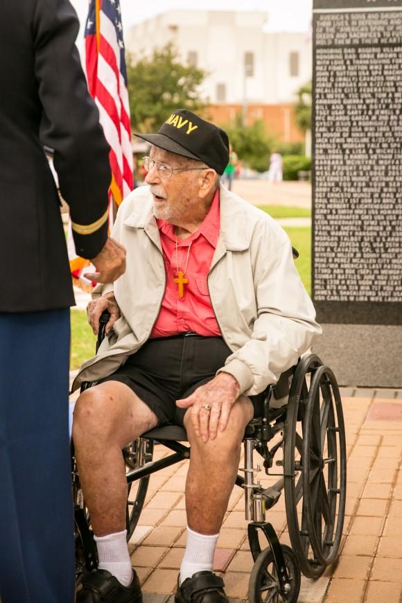 World War II Navy veteran Robert A. Watkins, at the Veterans War Memorial of Texas in McAllen, Texas, on May 29, 2017. (Benjamin Chasteen/The Epoch Times)