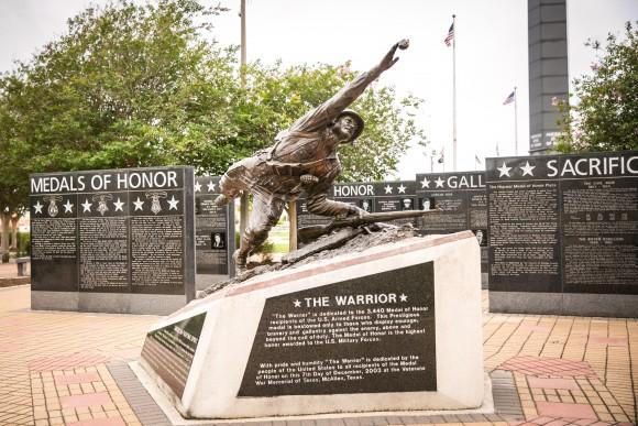 A statue called "The Warrior," dedicated to 3,440 recipients of the Medal of Honor, at the Veterans War Memorial of Texas in McAllen, Texas, on May 29, 2017. (Benjamin Chasteen/The Epoch Times)