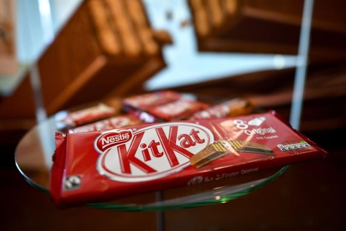 KitKat brand is displayed in the showroom of Swiss food giant's Nestle on October 20, 2016 in Vevey. (Fabrice Coffrini/AFP/Getty Images)