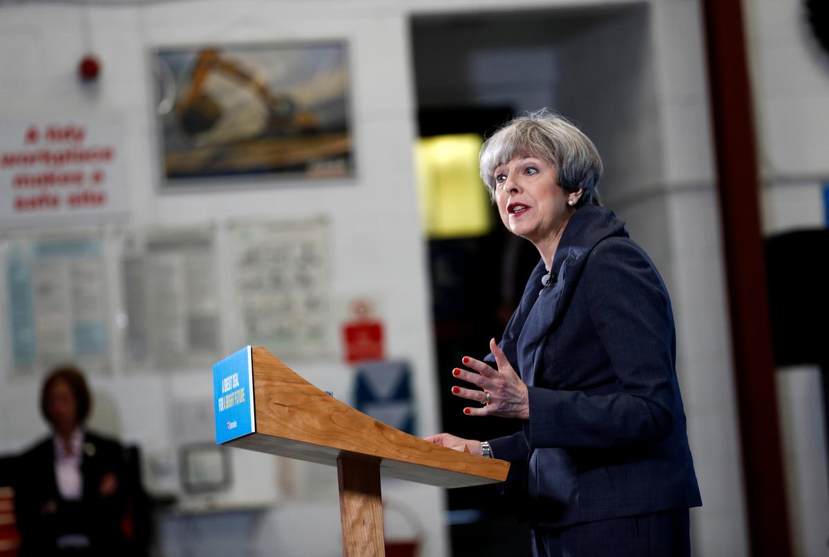 Britain's Prime Minister Theresa May at an election campaign event at C.J. Leonard and Sons in Guisborough on June 1, 2017. (REUTERS/Stefan Wermuth)