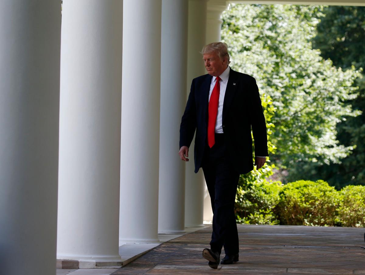 President Donald Trump arrives to announce his decision that the United States will withdraw from the landmark Paris Climate Agreement, in the Rose Garden of the White House in Washington on June 1, 2017. (REUTERS/Joshua Roberts)