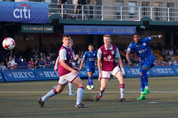 Leicester City #10 Josh Eppiah shoots (and scores) in Leicester City's Soccer Sevens Cup Final match against 2016 winners Aston Villa. (Dan Marchant)