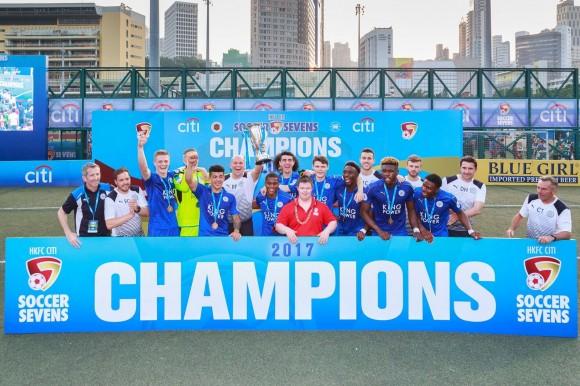 Leicester City lift the cup at the 2017 Citi Soccer Sevens, after defeating Aston Villa 3-0. (Dan Marchant)