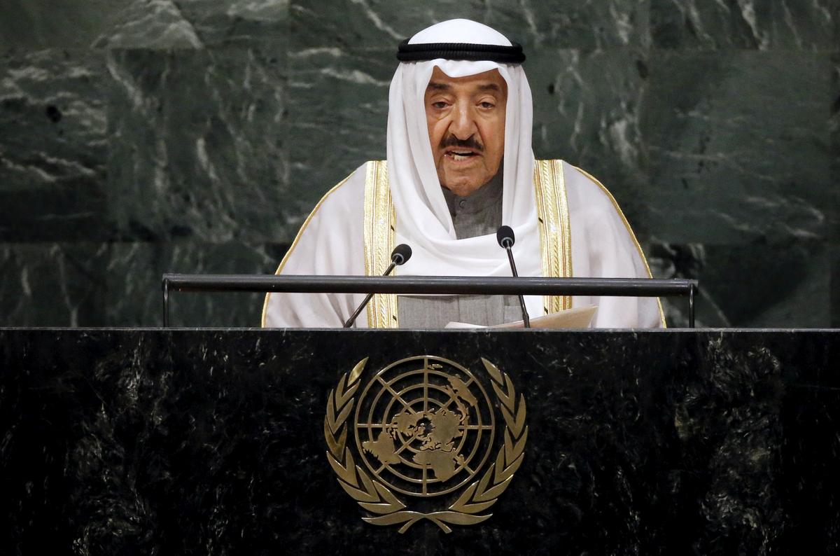 Kuwait's Emir Sheikh Sabah Al-Ahmad Al-Jaber Al-Sabah addresses a plenary meeting of the United Nations Sustainable Development Summit 2015 at the United Nations headquarters in Manhattan, New York on Sept. 26, 2015. (REUTERS/Carlo Allegri)