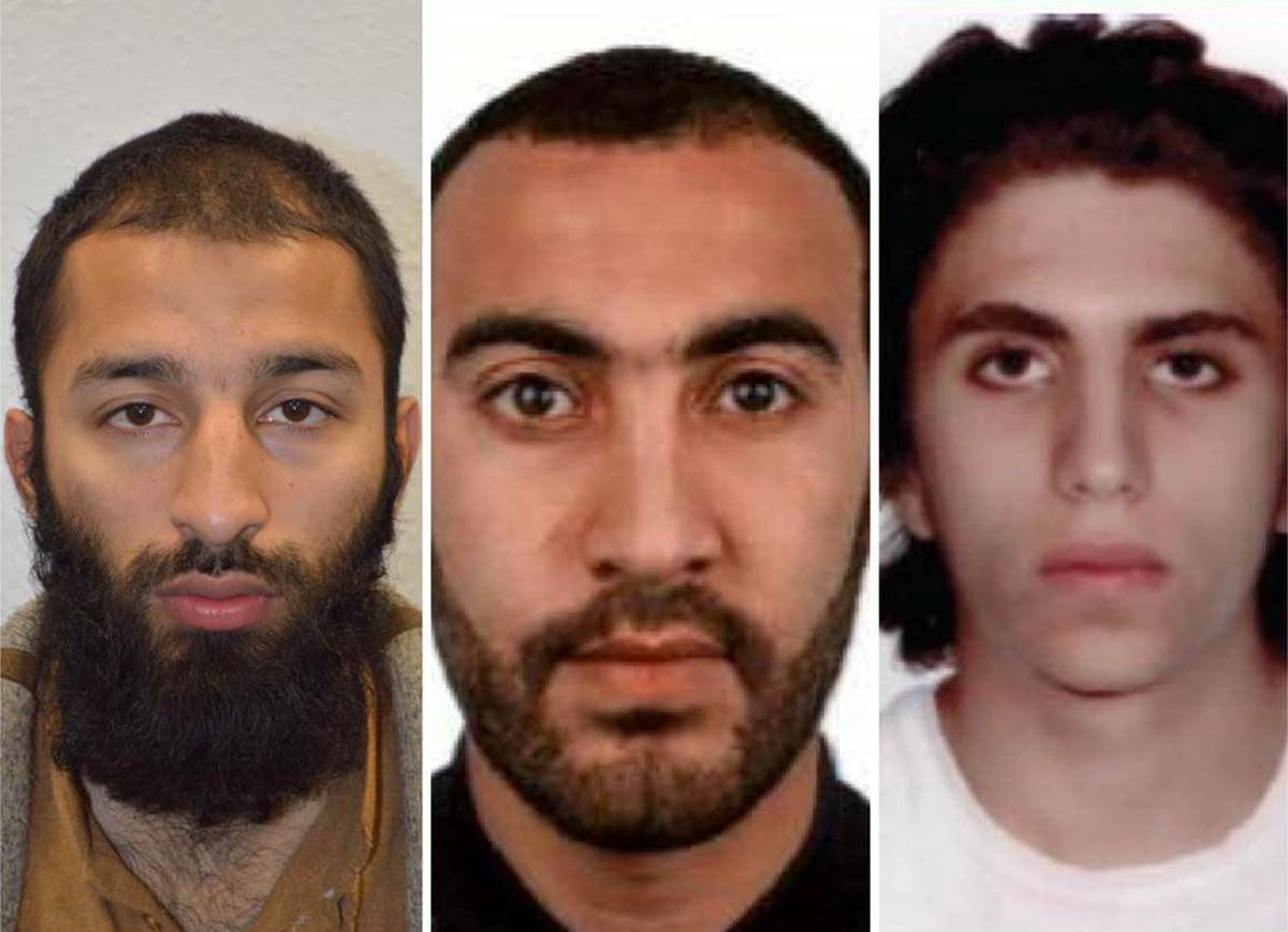 (L-R) Khuram Shazad Butt, Rachid Redouane, Youssef Zaghba in an undated image handed out by the Metropolitan Police on June 6, 2017. (Metropolitan Police Handout via REUTERS)