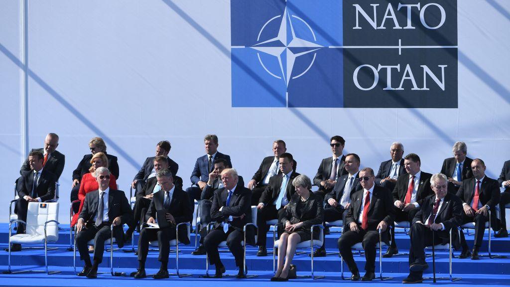 NATO heads of state attend a ceremony during the NATO (North Atlantic Treaty Organization) summit at the NATO headquarters, in Brussels on May 25, 2017. (EMMANUEL DUNAND/AFP/Getty Images)