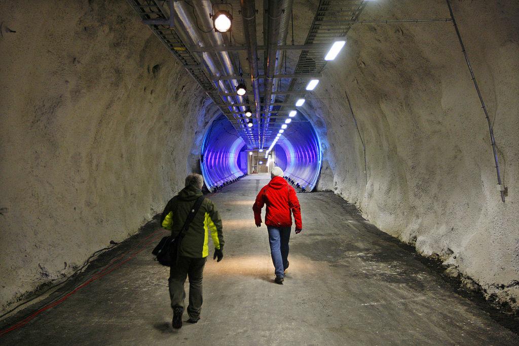 People walk into a seed vault near Longyabyen on Feb. 24, 2008. (Hakon Mosvold Larsen/AFP/Getty Images)
