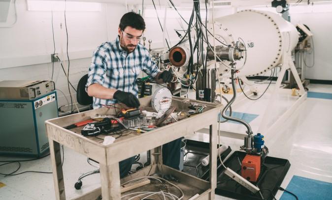 PhD student Brandon Sorbom at MIT's Plasma Science and Fusion Center, who is working on expanding the possibly of fusion energy. (Lillie Paquette/MIT School of Engineering)