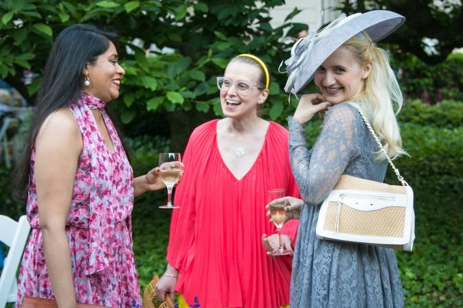 Bindu Manne, Suz Massen, and Annika Conner attend the Frick Museum's annual Spring Garden Party in New York on June 7, 2017. (Benjamin Chasteen/The Epoch Times)