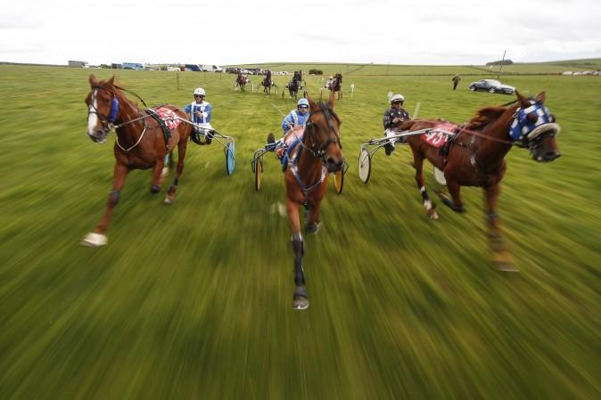 Competitors at the Pikehall harness race in Matlock, England, on June 11, 2017. (Alan Crowhurst/Getty Images)