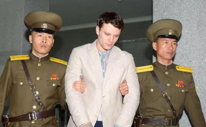 Otto Frederick Warmbier (C), a University of Virginia student who was detained in North Korea since early January, is taken to North Korea's top court in Pyongyang, North Korea, in this photo released by Kyodo on March 16, 2016. (REUTERS/Kyodo)