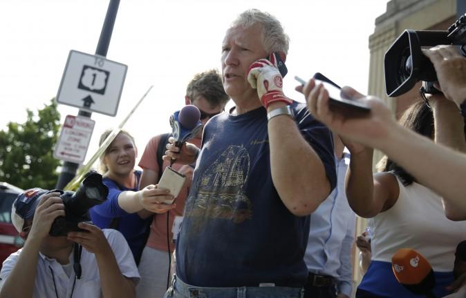 Rep. Mo Brooks (R-AL) talks to reporters after a gunman opened fire on Republican members of Congress during a baseball practice near Washington in Alexandria, Virginia on June 14, 2017. (REUTERS/Joshua Roberts)
