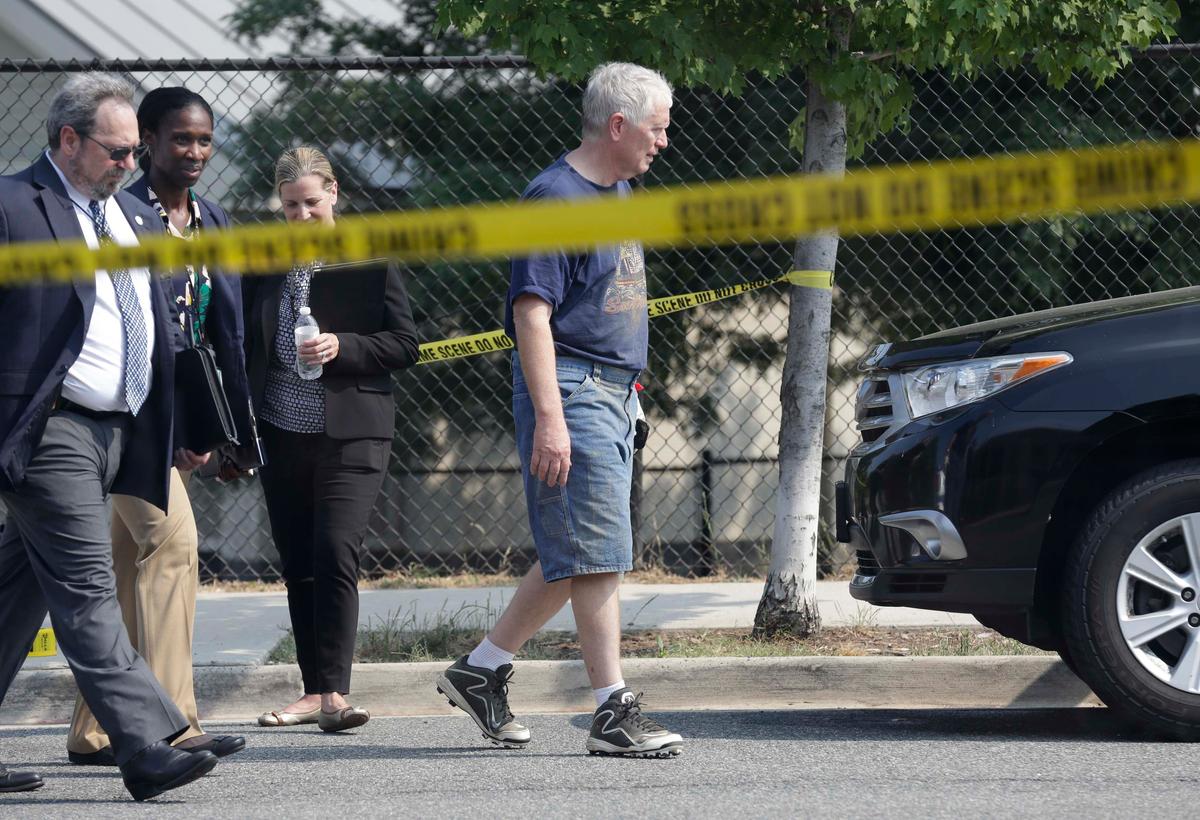 Rep. Mo Brooks (R-AL) departs a shooting scene after speaking to reporters near Washington in Alexandria, Virginia on June 14, 2017. (REUTERS/Joshua Roberts)