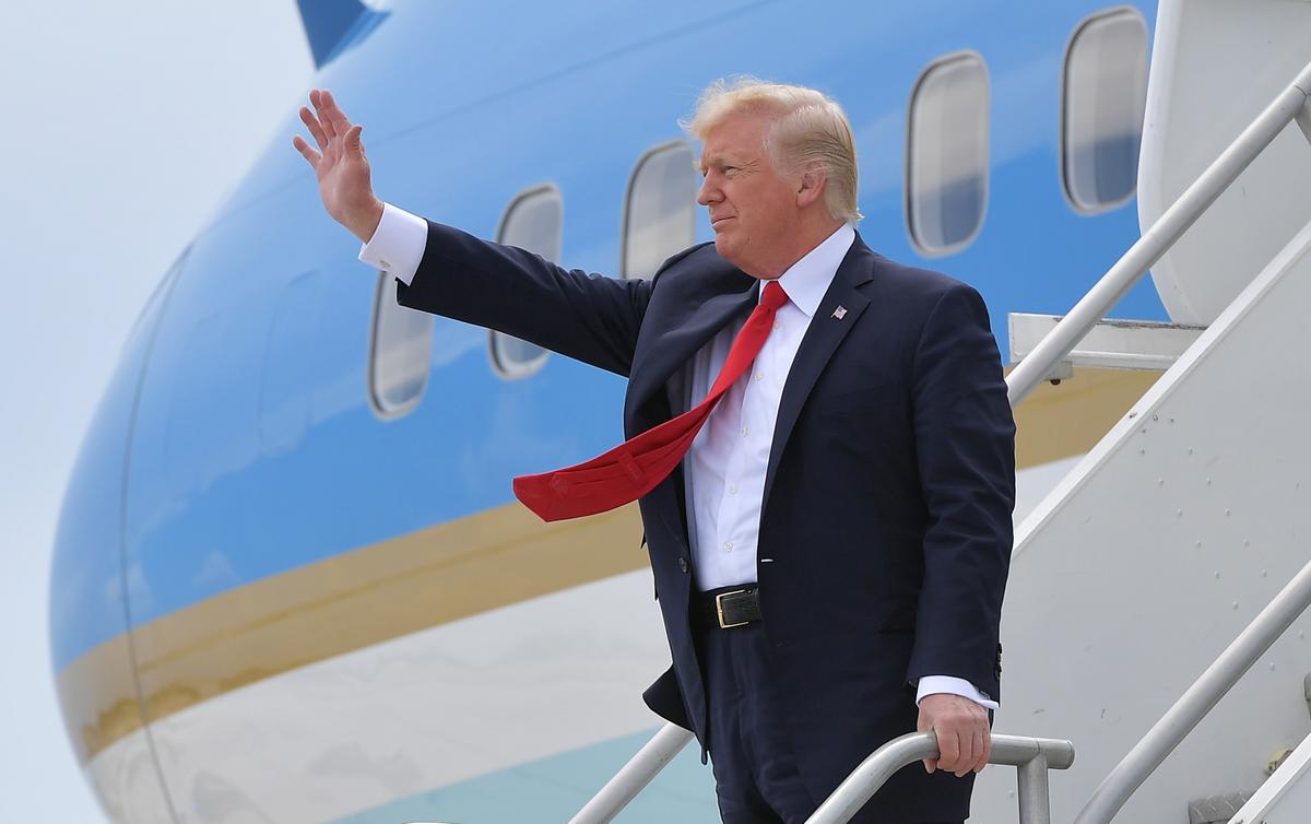 US President Donald Trump steps off Air Force One upon arrival at Miami International Airport in Miami on June 16, 2017. (MANDEL NGAN/AFP/Getty Images)