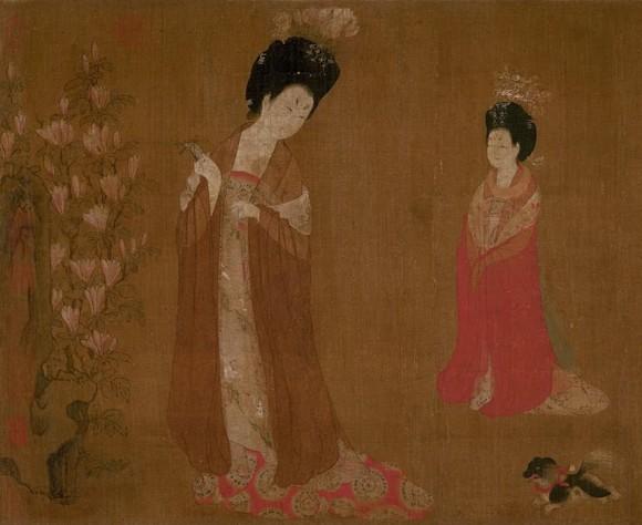 "Court Ladies Wearing Flowered Headdresses," detail. (Public domain)