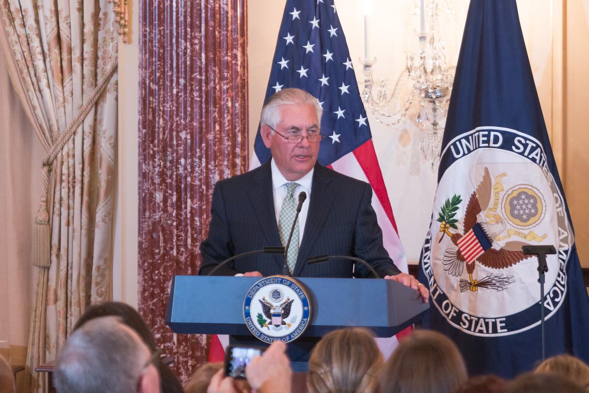 U.S. Secretary of State Rex Tillerson introduces the 2017 Trafficking in Persons Report at the State Department in Washington, D.C. June 27, 2017. (Paul Huang/Epoch Times)