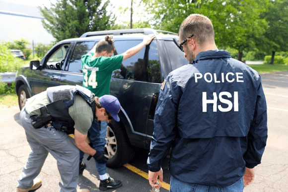 A gang member is arrested during Operation Matador, a 30-day gang sweep in the New York City area in May and June. Of 45 gang members arrested, 39 were affiliated with MS-13. (Courtesy of ICE)