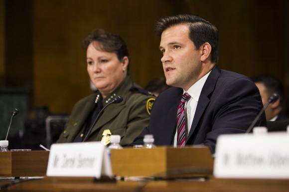 Scott Lloyd, director of the Office of Refugee Resettlement, and Carla Provost, acting chief U.S. Border Patrol, at a Senate Judiciary Committee hearing on the MS-13 gang problem, in Washington on June 21, 2017. (Samira Bouaou/The Epoch Times)