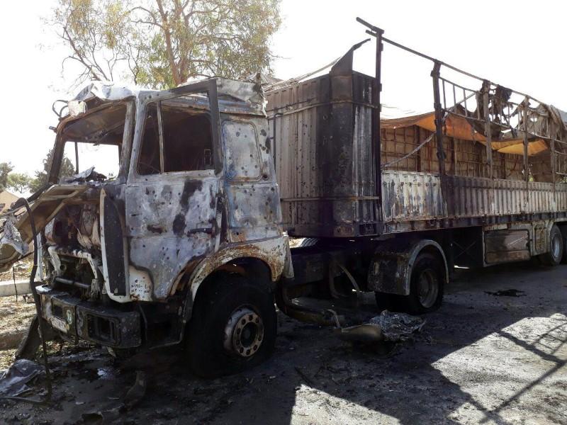 A damaged truck is pictured at one of the blast sites in Damascus in this handout picture posted on SANA on July 2, 2017, Syria. (SANA/Handout via Reuters)