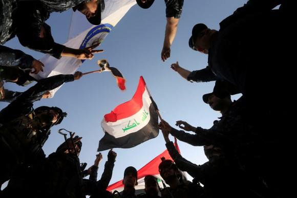 Iraqi Federal police celebrate in West Mosul, Iraq. (Reuters/Alaa Al-Marjani)