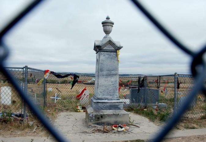 Cemetery on a hill overlooking the site of the Wounded Knee massacre. Members of Big Foot's band are buried here as is Lost Bird the infant who survived under her mother's dead body. (Myriam Moran copyright 2014)