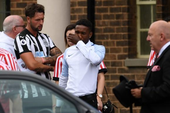 Soccer player Jermain Defoe attends the funeral of six year old Sunderland FC, fan, Bradley Lowery at St Joseph's Church on July 14, 2017 in Hartlepool, England. (Photo by Jeff J Mitchell/Getty Images)