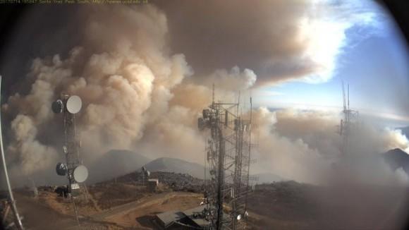 A remote camera atop a Santa Ynez Peak shows Whittier Fire activity near Santa Barbara, California, U.S. in this July 15, 2017. Picture taken July 14, 2017. Santa Barbara County/Handout via REUTERS