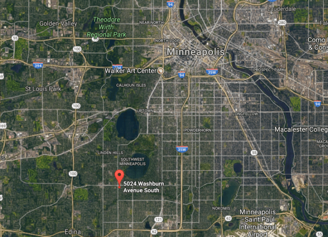 Approximate location of where Justine Ruszczyk Damond was shot by a police officer in Minneapolis on July 15, 2017. (Google Maps)