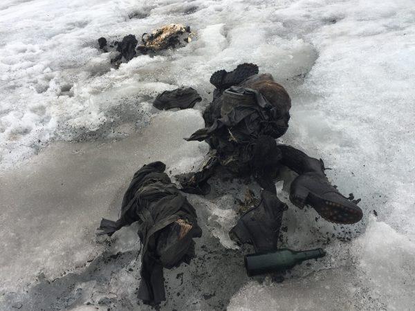 The remains of what are thought to be a couple who disappeared in Switzerland in 1942. The remains were found on Tsanfleuron glacier on July 13, 2017, (Courtesy of Glacier 3000)