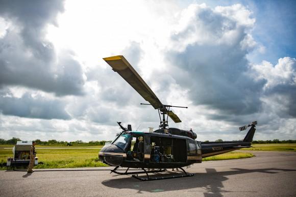 A 1971 Huey helicopter is used by the Air and Marine division of Customs and Border Protection near the Mexican border in Texas on May 30, 2017. (Benjamin Chasteen/The Epoch Times)