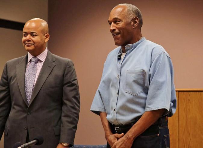 O.J. Simpson (R) arrives for his parole hearing with attorney Malcolm LaVergne at Lovelock Correctional Centre in Lovelock, Nevada, July 20, 2017. (Sholeh Moll/Nevada Department of Transportation/Handout via Reuters)