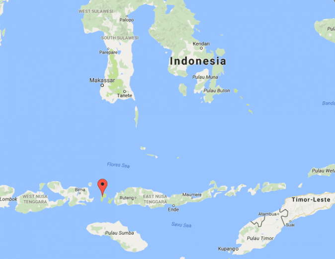 The location of Komodo Island, Indonesia. (Google Maps)