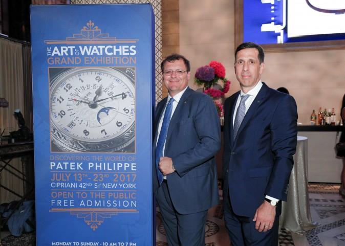 Thierry Stern, president, and Larry Pettinelli, president in the U.S. of Patek Philippe at "The Art of Watches Grand Exhibition" in Cipriani 42nd Street, New York, July 2017. (Patek Philippe)