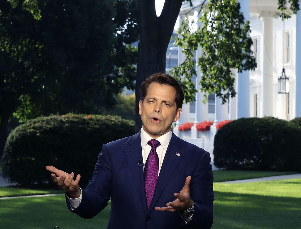 Former White House Communications Director Anthony Scaramucci speaks on a morning television show from the north lawn of the White House on July 26, 2017.  (Mark Wilson/Getty Images)