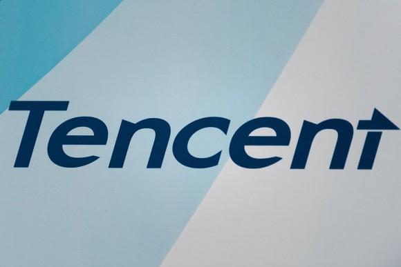 The logo of China internet giant Tencent Holdings during the announcement of the company's fourth-quarter results in Hong Kong on March 18, 2015. (Philippe Lopez/AFP/Getty Images)