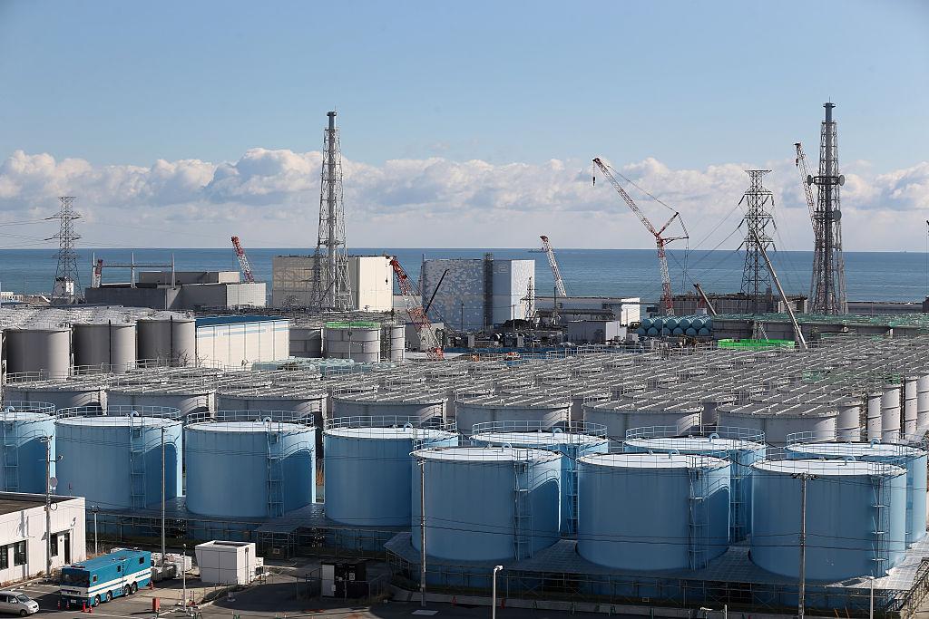 Tanks containing water contaminated by radiation at the damaged Fukushima Daiichi nuclear power plant in Okuma, Japan, on Feb. 25, 2016. (Christopher Furlong/Getty Images)