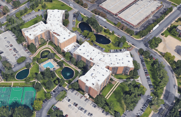 Aerial rendering of Woodstream Village Apartments. (Google Maps)