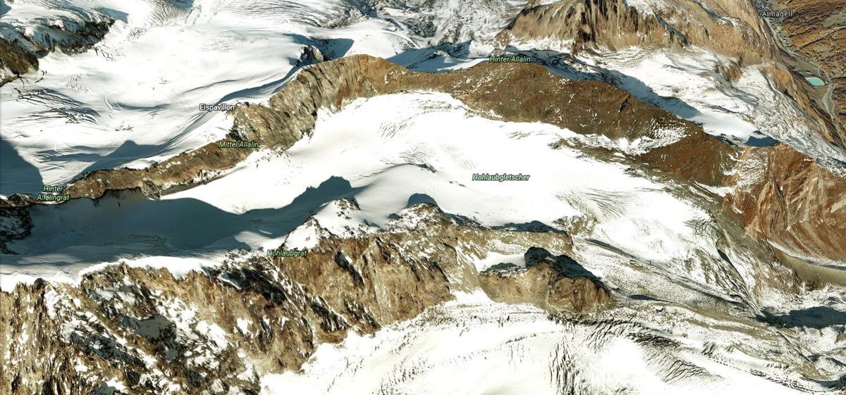 The Hohlaub Glacier (Hohlaubgletscher) where the remains were found. (Screenshot via Google Earth)