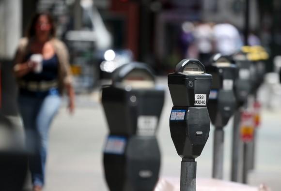 Parking meters line O'Farrell Street on July 3, 2013, in San Francisco, Calif. (Justin Sullivan/Getty Images)