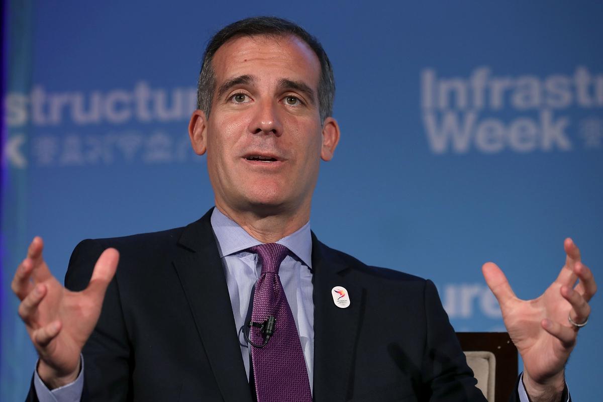 Los Angeles Mayor Eric Garcetti participates in a panel discussion during the U.S. Chamber of Commerce's 'Infrastructure Week' program in Washington, DC, on May 15, 2017.<br/>(Chip Somodevilla/Getty Images)