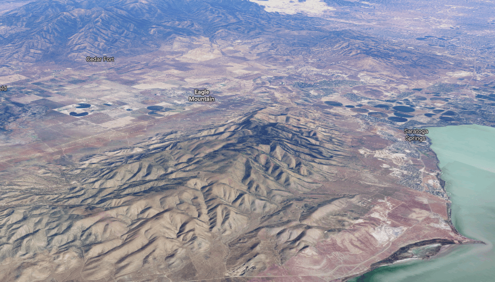 Aerial rendering of Eagle Mountain, Utah, the small suburban area where the alleged child abuse took place. (Google Maps)
