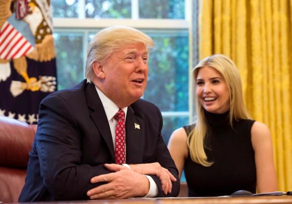 U.S. President Donald Trump speaks along with his daughter Ivanka Trump (R) in the Oval Office at the White House April 24, 2017 in Washington, DC. (Molly Riley-Pool/Getty Images)