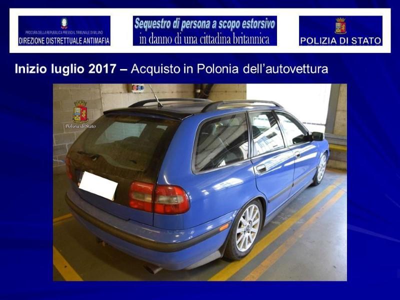 A vehicle used in the kidnapping of a British model is seen in this August 5, 2017 handout picture provided by the Italian Police in Milan, Italy. (Polizia Di Stato/Handout via REUTERS)