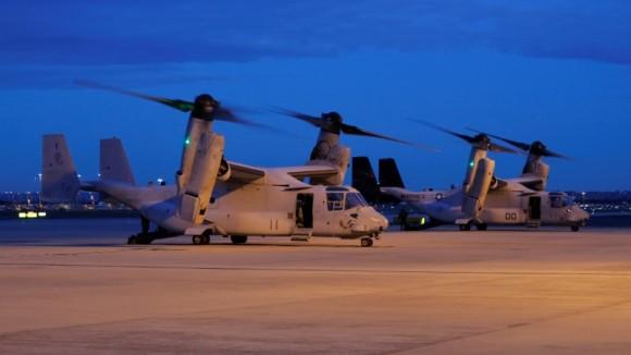 Two U.S. Marines MV-22 Osprey Aircraft sit on the apron of Sydney International Airport in Australia, June 29, 2017. (Reuters/Jason Reed)